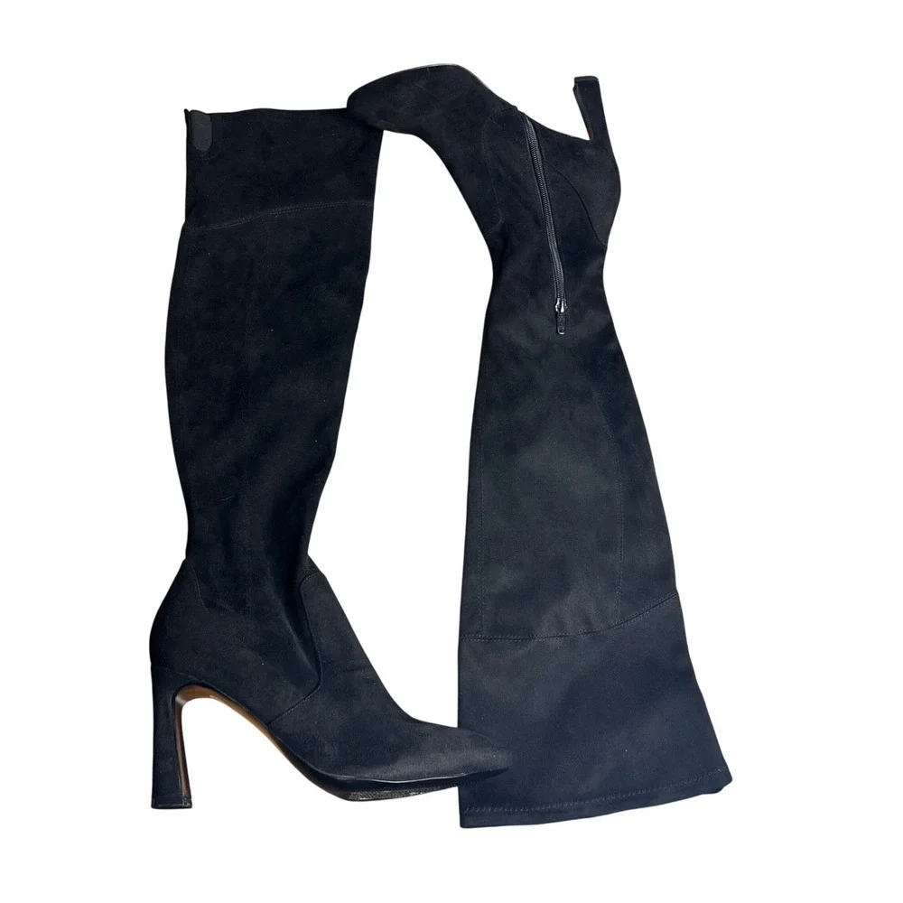Nine West Sizzle 2 Over The Knee Boot Size 9 Tall Faux Suede Black Heeled NEW‎